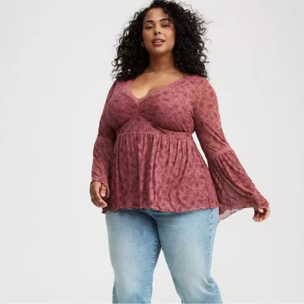 Plus size long sleeve boho top
